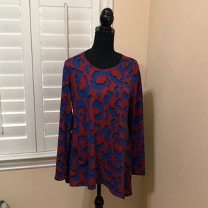 LOGO by Lori Goldstein Tunic Red and Blue Abstract Print NWOT